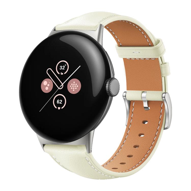 Valkoinen nahkaranneke Google Pixel Watch 41mm kelloihin