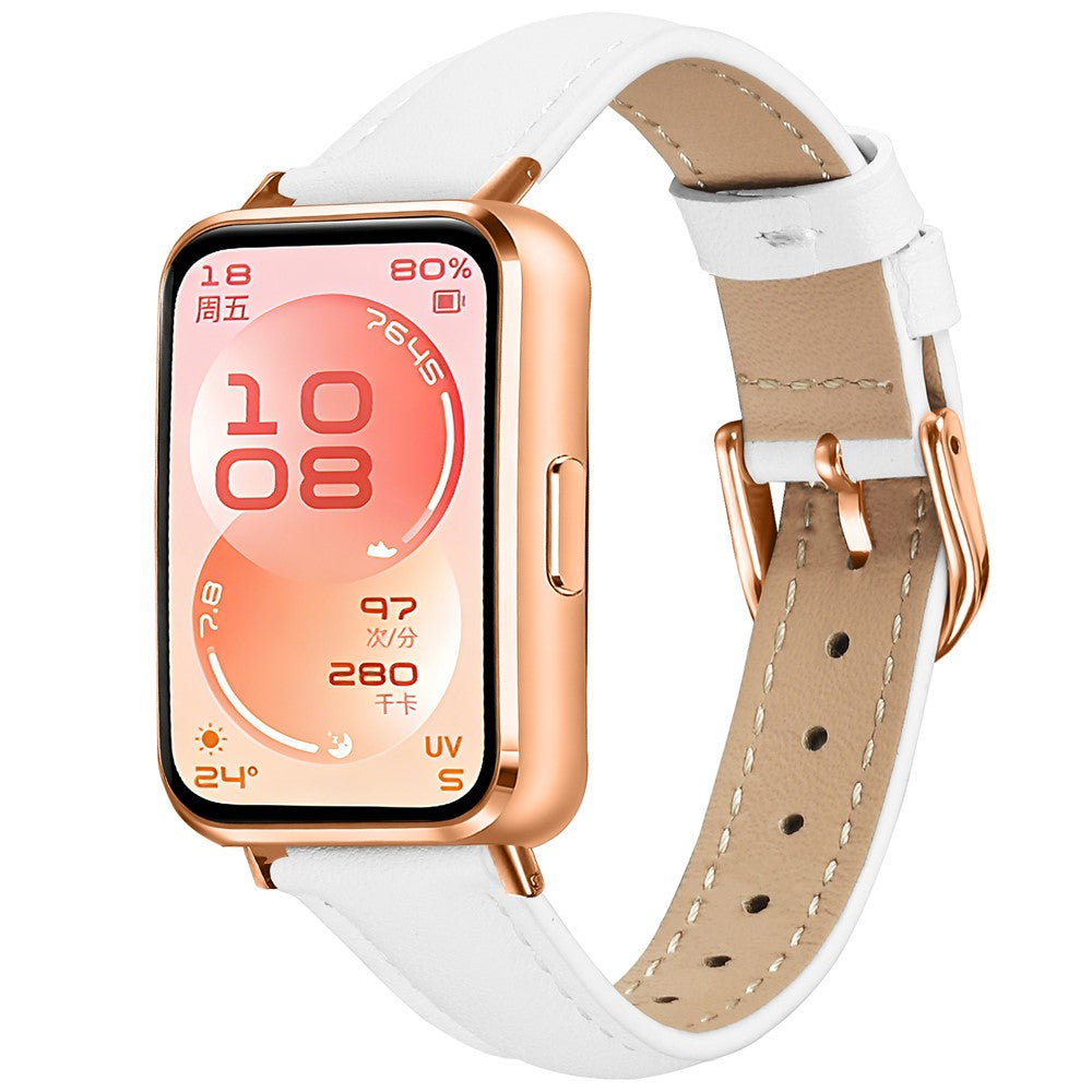 Valkoinen nahkaranneke Huawei Band 11 / 11 Pro kelloihin
